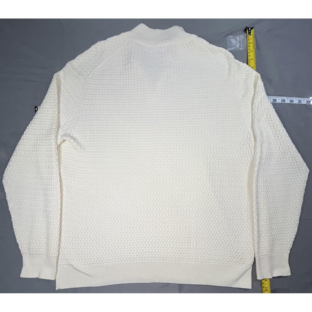 Tasso Elba Sweater Mens Large Cream 1/4 Zip Mock Neck Waffle Knit Pullover - Picture 5 of 5